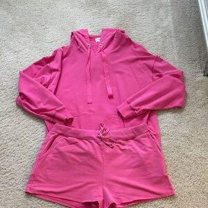 French Terry Pink Hoodie and Shorts Set
